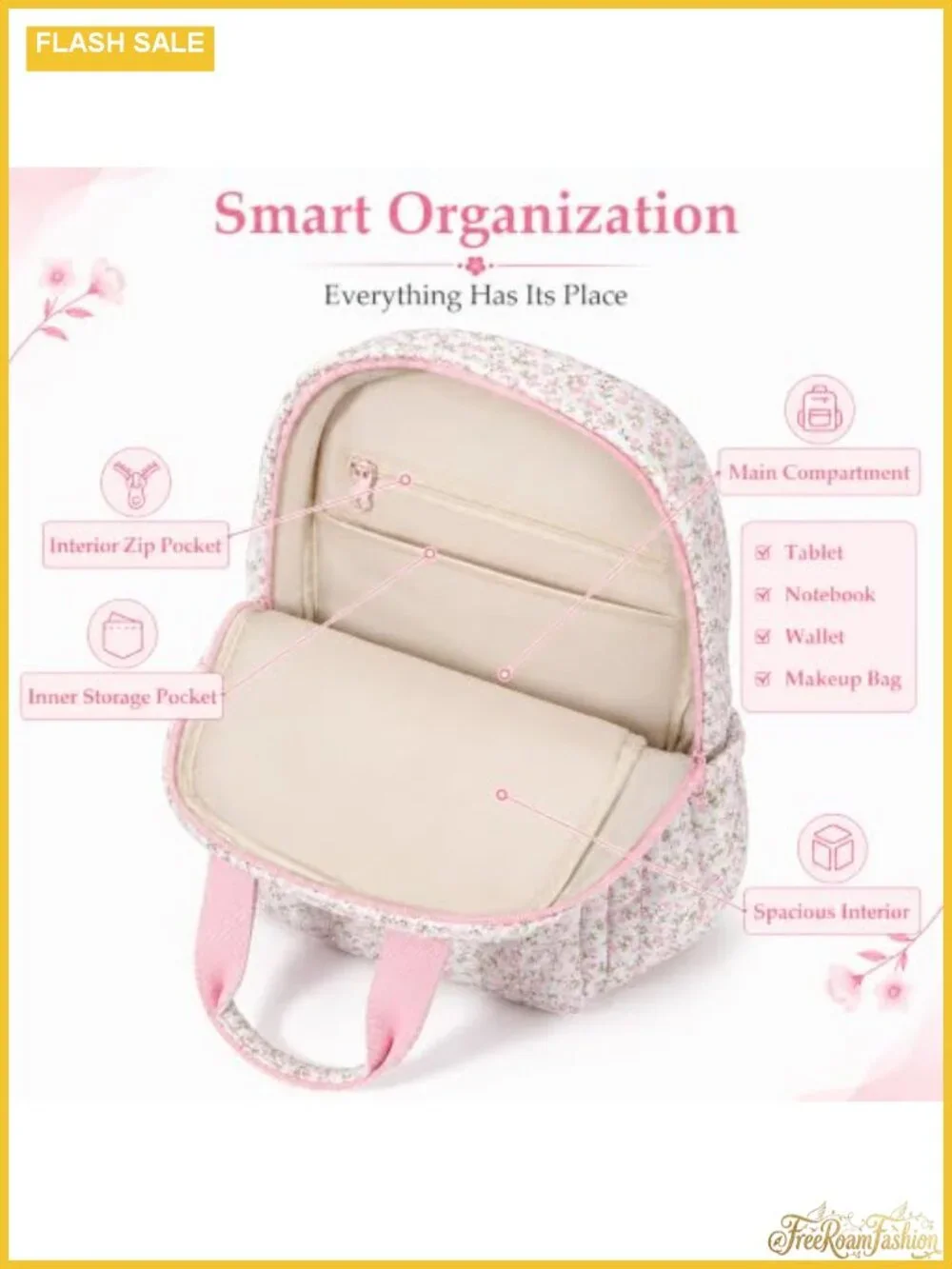Quilted Cotton Mini Backpack Purse for Women, Floral Print Cute Daypack